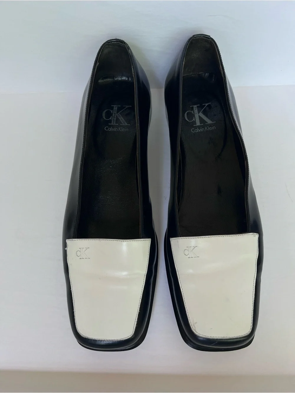 Calvin Klein Collection Black and White Square-Toe Slip-On Loafers